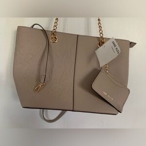 Anne Klein Taupe Tote with Gold Chain Accents